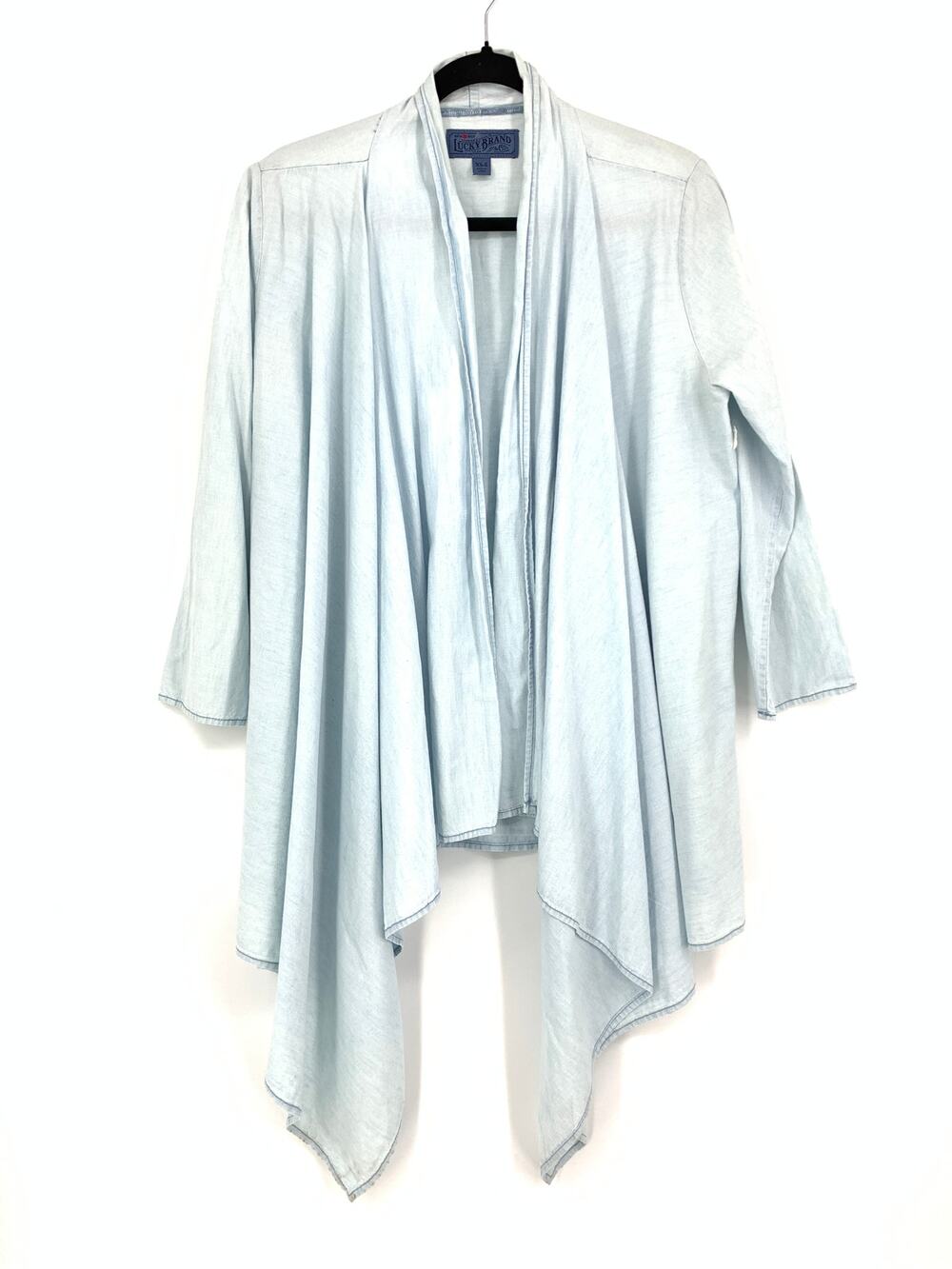 Lucky Brand Jacket Women's Size XS/S Open Front Waterfall Chambray Light Blue